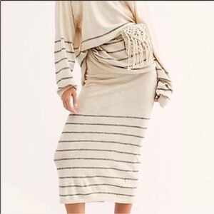 Free People Cream and Black Striped Knit Midi Skirt